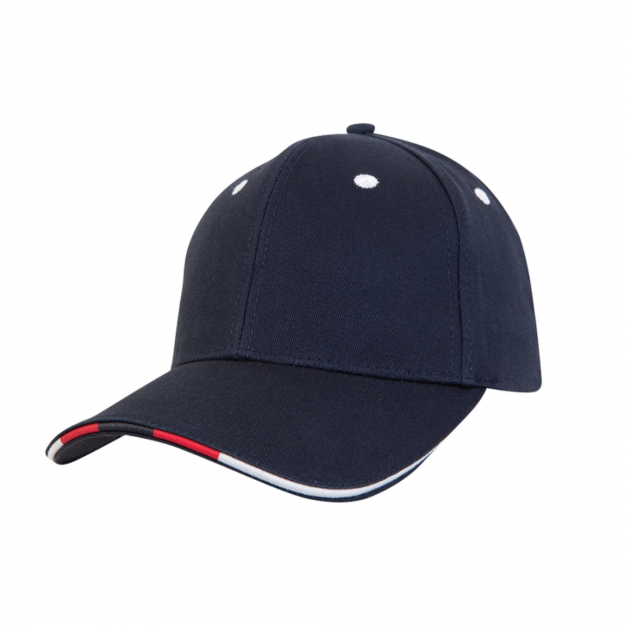 TRI COLOUR WASHED COTTON CAP - NAVY/WHITE/RED