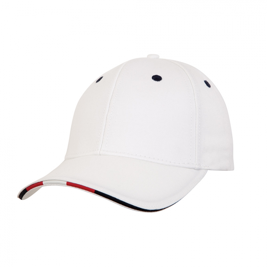 TRI COLOUR WASHED COTTON CAP - WHITE/NAVY/RED