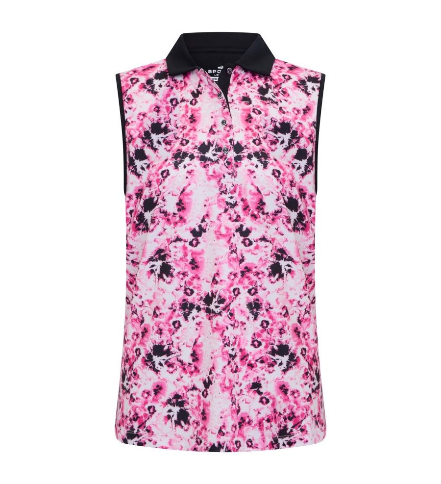 Tropical Swirl Ladies Sleeveless Polo - PINK