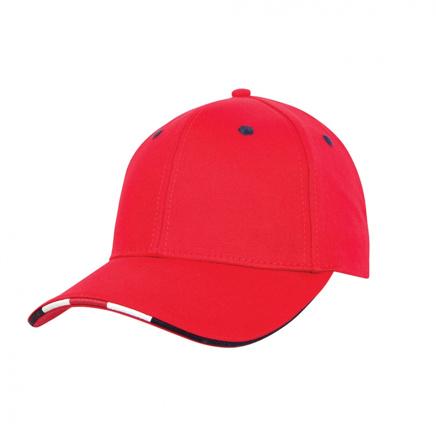 TRI COLOUR WASHED COTTON CAP - RED/NAVY/WHITE