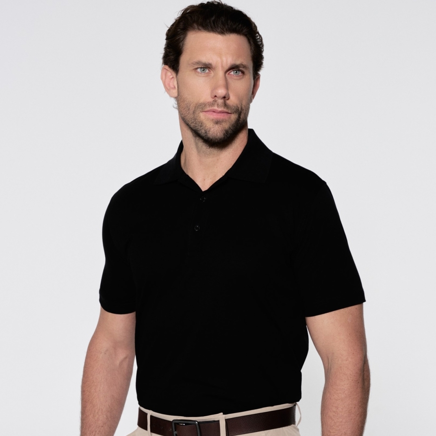 MENS SOLID MERCERISED POLO - MODEL SHOT